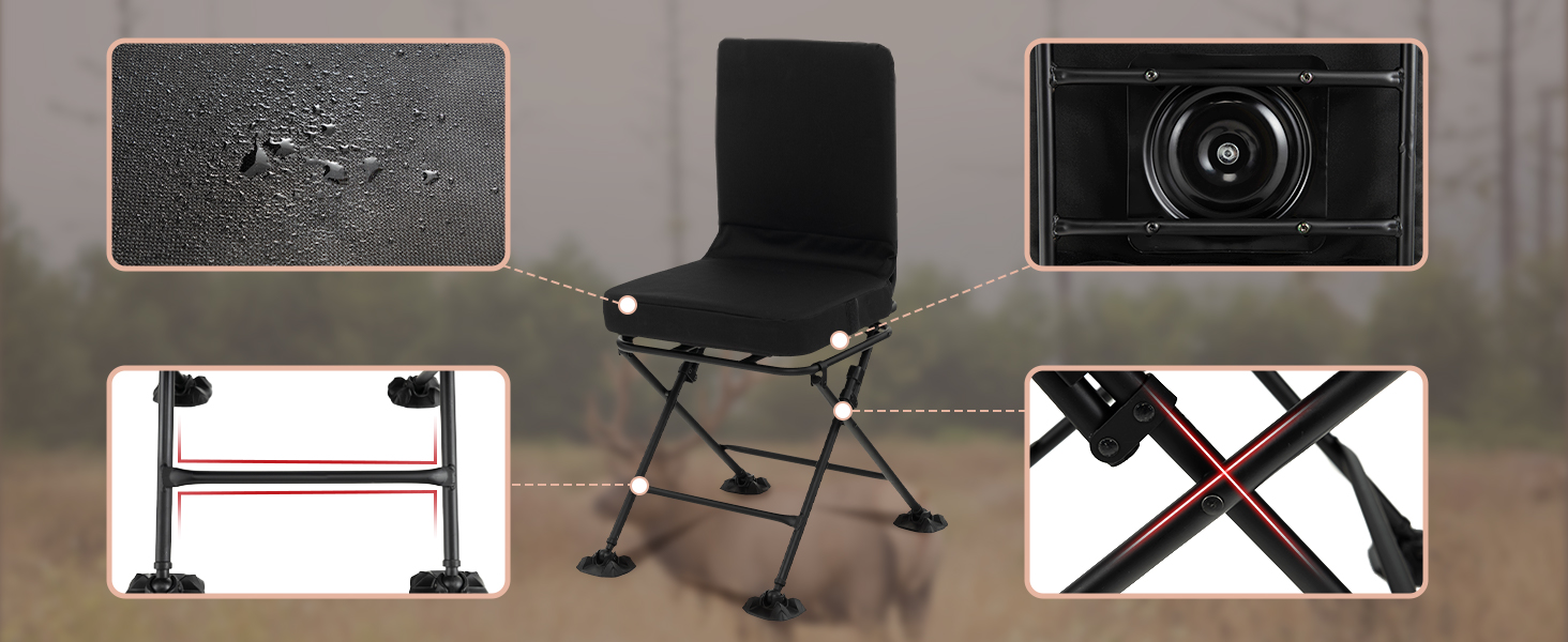 Swivel Folding Chair with Backrest and Padded Cushion