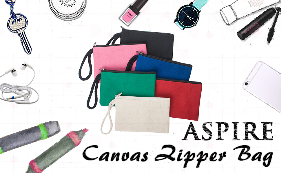Aspire 60-Pack 100% Cotton Canvas Pouches, Wristlet Bag 6 3/4 x 4 3/4 Inches