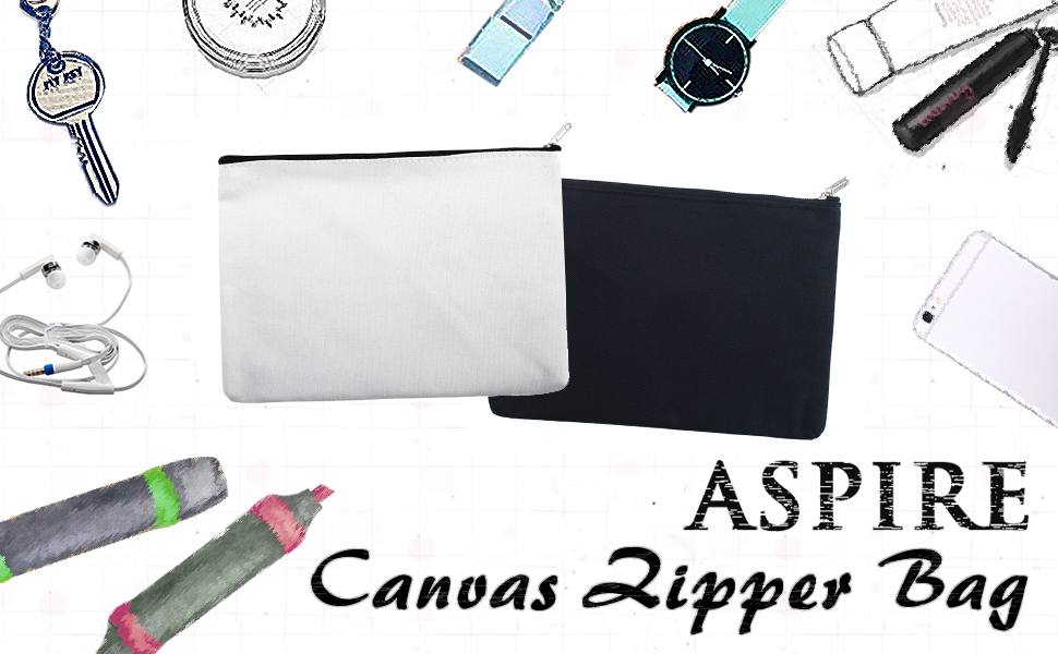Aspire 12-Pack Canvas Zipper Pouches, Blank Back to School Gift Bags, 6-3/4 x 4-3/4 Inch