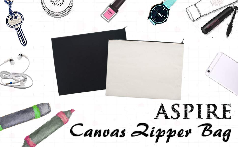 Aspire 30-Pack Canvas Zipper Makeup Bags, Large Heavy Duty Travel Toiletry Zipper Bags, 11-3/4 x 9-1/2 Inch Blank DIY Craft Bag