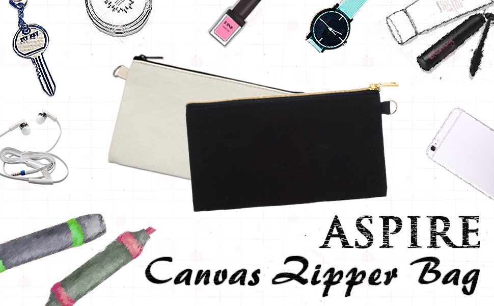 Aspire 6-Pack Canvas Pencil Pouches for DIY Craft, Makeup Bag, Money bag, 7-3/4 x 4-1/2 Inch