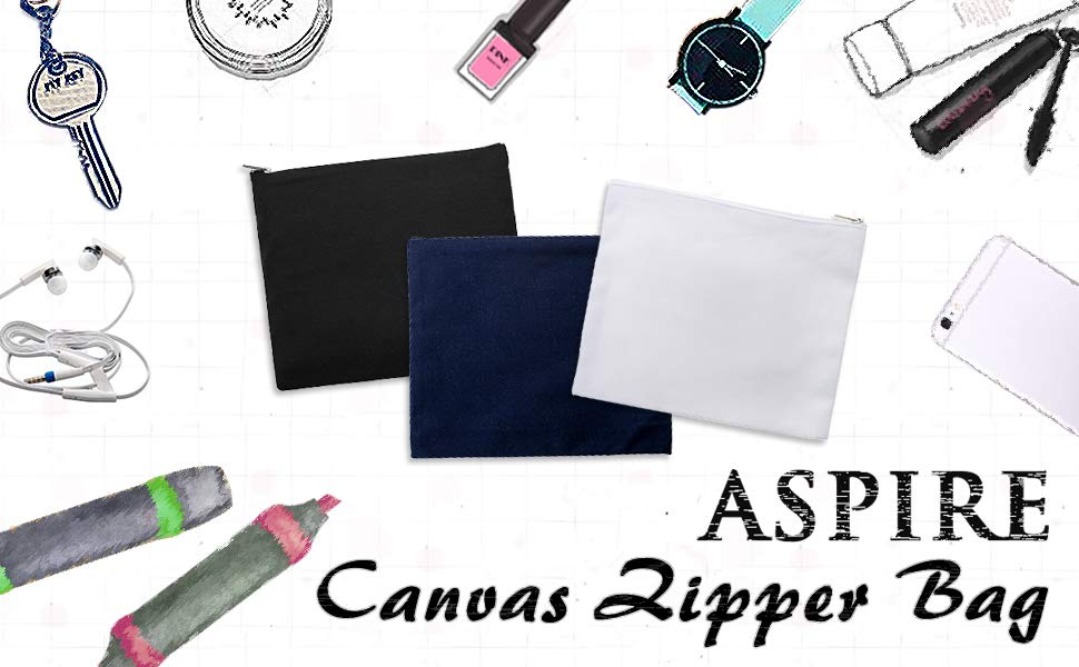 Aspire 30-Pack Blank Cotton Canvas DIY Craft Zipper Bags for Makeup Toiletry Stationary Storage, 9.5 x 8 Inches