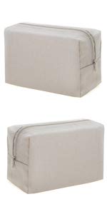 Muka Cotton Canvas Two-Tone Cosmetic Bag, Large Travel Makeup Organizer Toiletry Bag