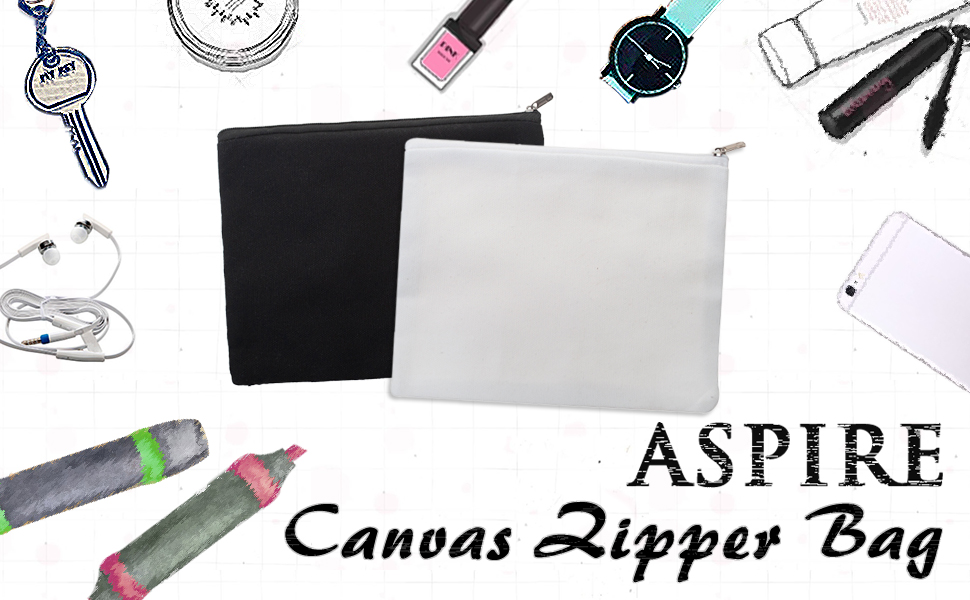 Aspire 30-Pack 12oz Cotton Canvas Zipper Bags, Blank Bags for DIY Project 8 x 6 Inch