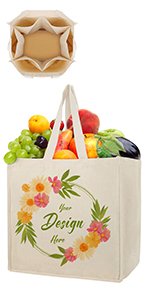 Muka Canvas Tote Bag with 6 Bottle Pockets, Reusable Grocery Bags, 100% Cotton Shopping Bag