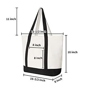 Muka Large Canvas Utility Tote Bag with Outer & Inner Pocket, Top Zipper Closure, 21.5 x 16 x 6 Inch