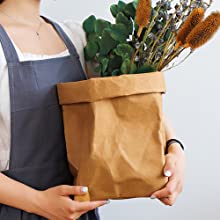 Muka 4 Pack Washable Paper Bag, Heavy-Duty Paper Bag for Pot Plant Basket