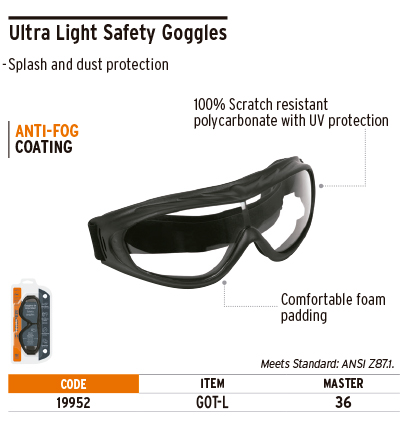 Truper 19952 Lightweight clear safety goggles