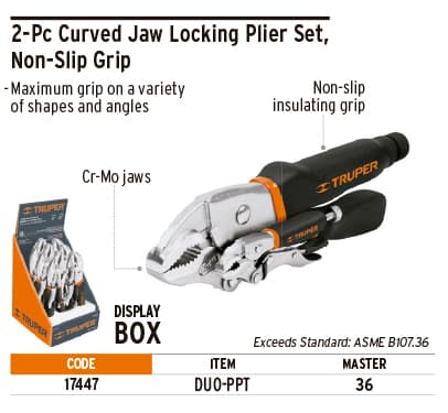 Truper 17447 Curved Jaw Locking Liers Set 2 Pcs