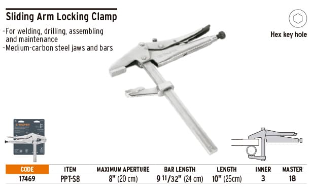 Truper 17469 8", sliding arm, locking pliers