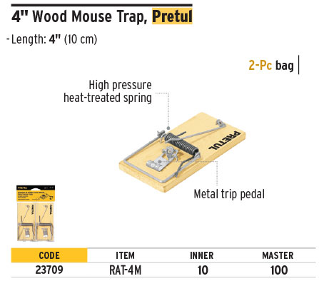 Pretul 23709 4" Wood Mousetrap