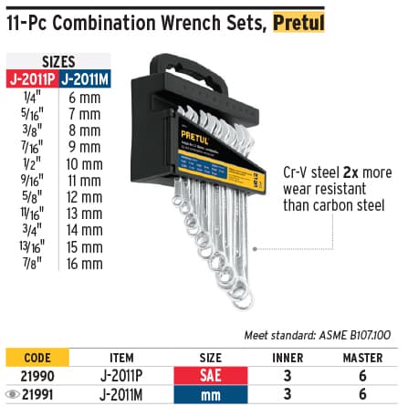 Pretul 21990 Combination Wrenches 11 Pieces Pretul
