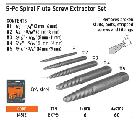Truper 14512 Screw Extractor Set 5 Pieces