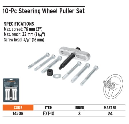 Truper 14508 Steering Wheel Puller Set 10 Pieces