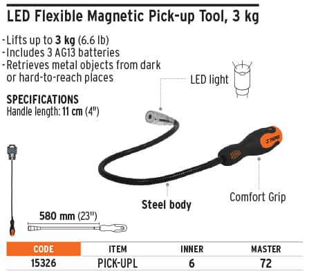 Truper 15326 Iman extensible, flexible acero c/ LED