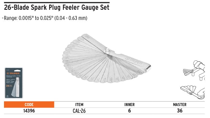 Truper 14396 26 blades, spark plug gauge