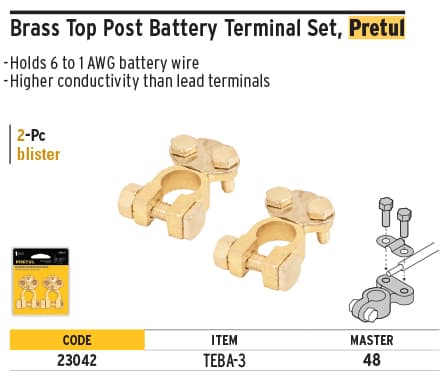 Pretul 23042 Top post, brass battery terminal, 2 pc