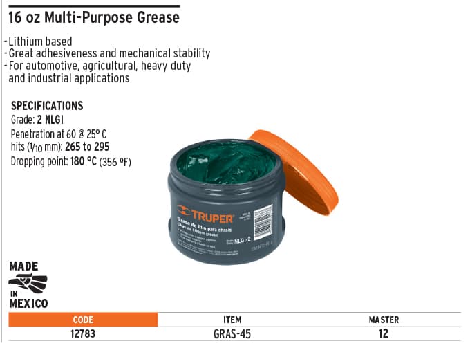 Truper 12783 450gr., Lithium, lubricant grease