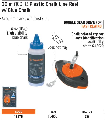 Truper 18575 100 Ft Zamac Body Chalk Box Set Blue