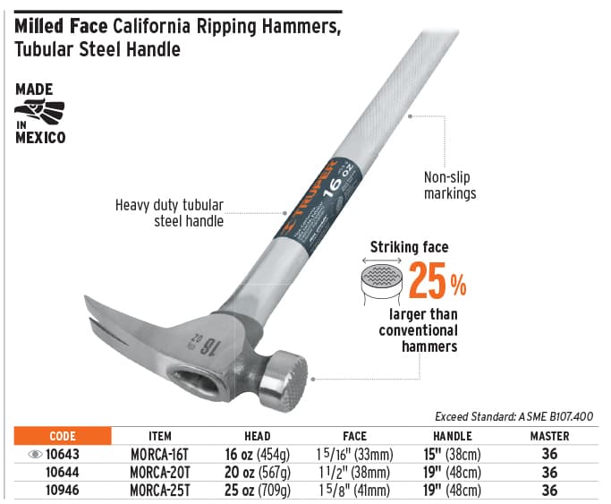 Truper 10643 16 oz, tubular, California Ripper hammer