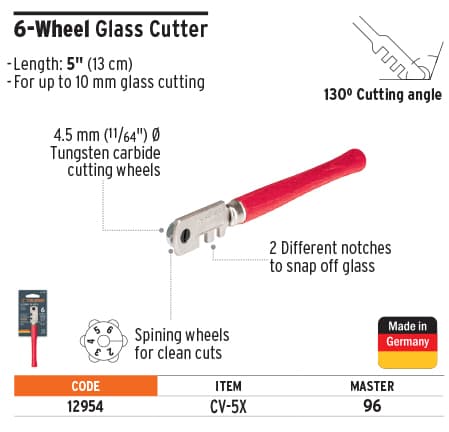 Truper 12954 0.17" Glass Cutter With 6 Blades