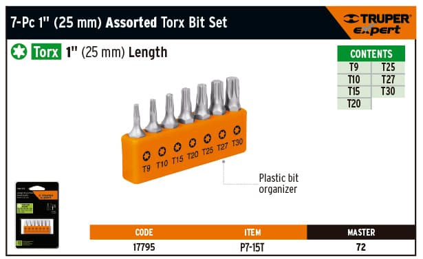 Truper 17795 7 Pc Torx Bits Set 1"