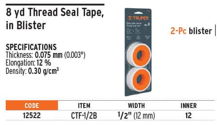 Truper 12522 1/2" X 7 M Sealing Tape Blister (2 Pc)