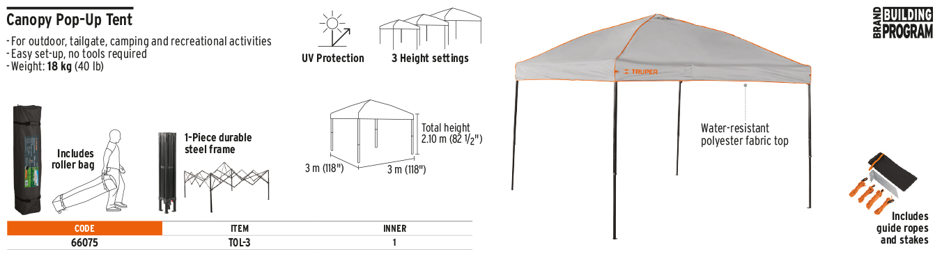 Truper 66075 10ft x 10ft Straight leg instant canopy