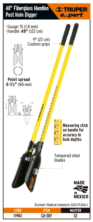 Truper 11982 48" Fiberglass Handle Post Hole Digger