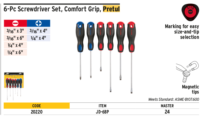 Pretul 20220 Comfort Grip Hdls Screwdriver Set 6 Pcs