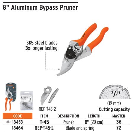 Truper 18453 8" Aluminum Body Bypass Pruner