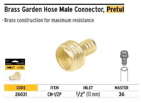 Pretul 26031 1/2" Male Brass Garden Hose Connector