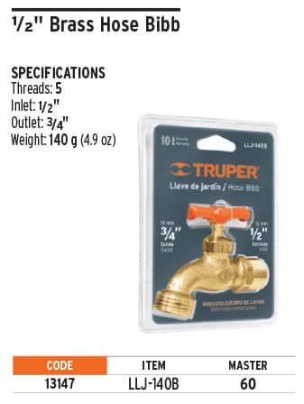 Truper 13147 1/2" Brass Hose Bibb Blister