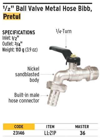 Pretul 23146 1/2" Ball Valve Metal 3.9Oz Outlet 3/4