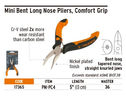 Truper 17365 4 3/16" Comfort Grip Bent Nose Plier