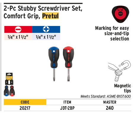 Pretul 20217 1/4x1.1/2" 2-Pc Mini Screwdriver Set
