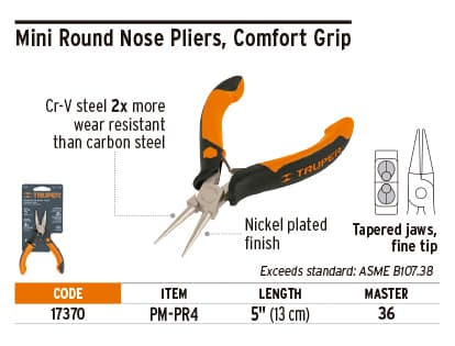 Truper 17370 4 3/16" Comfort Grip Round Nose Plier