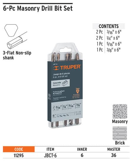 Truper 11295 6-Pc Masonry Drill Bit Set