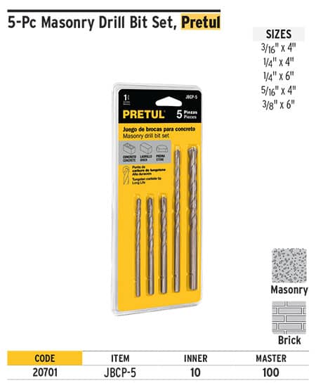 Pretul 20701 5-Pc Masonry Drill Bit Set