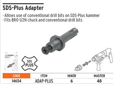 Truper 14654 SDS Plus, rotary hammer adapter