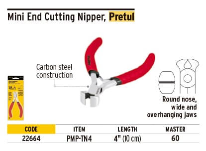 Pretul 22664 4" Miniature End Cutting Nipper Pliers