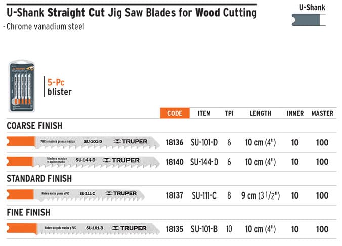 Truper 18137 8 Tpi Jigsaw Blade U Shank For Wood (5 pc)