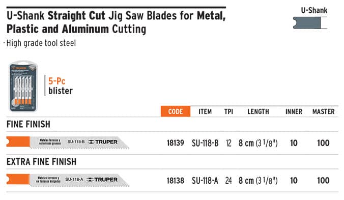 Truper 18138 24 Tpi Jigsaw Blade U Shank For Metal (5 pc)