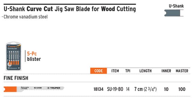 Truper 18134 14 Tpi Jigsaw Blade U Shank For Wood (5 pc)