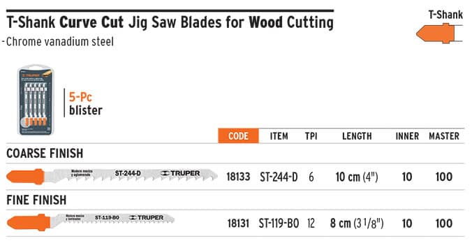 Truper 18131 12 Tpi Jigsaw Blade T For Wood & Triplay (5pc)