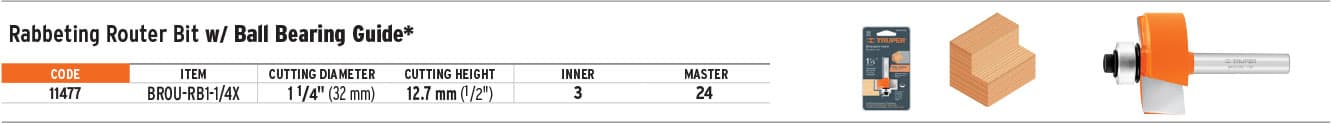 Truper 11477 1-1/4" Rabbeting Router Bit Ball Bearing