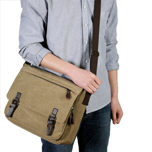 TOPTIE Retro Canvas Messenger Bag Fit for 14 Inch Laptop, Classic Laptop Bag Side Bag for Women and Men