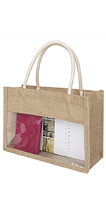 TOPTIE 6 PCS Canvas Jute Tote with Cotton Handles, Sustainable Grocery Shopping Bags, Christmas Gift Bag