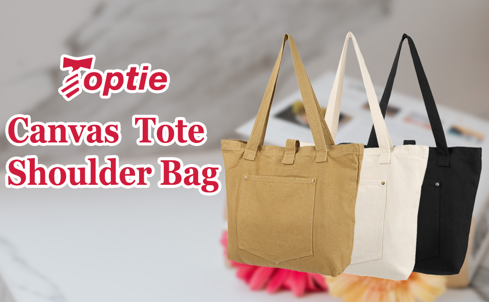 TOPTIE Women Tote Bag with Pocket, Soft Canvas Handbag 14-1/8 x 13-3/8 Inches