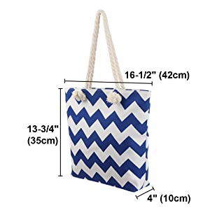 TOPTIE Fashion Canvas Shoulder Handbag, Wavy Striped Beach Bag with Cotton Rope Handles, for Vacation, Shopping